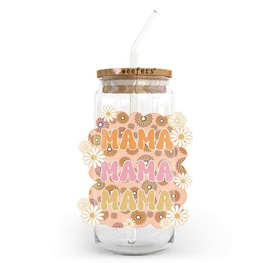 Mama Pink and Orange Flowers 20oz Libbey Glass Can UV DTF or Sublimation Wrap - Decal Transfer - Weefers