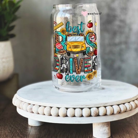 Best Bus Driver Ever 16oz Libbey Glass Can UV DTF or Sublimation Wrap - Decal Weefers