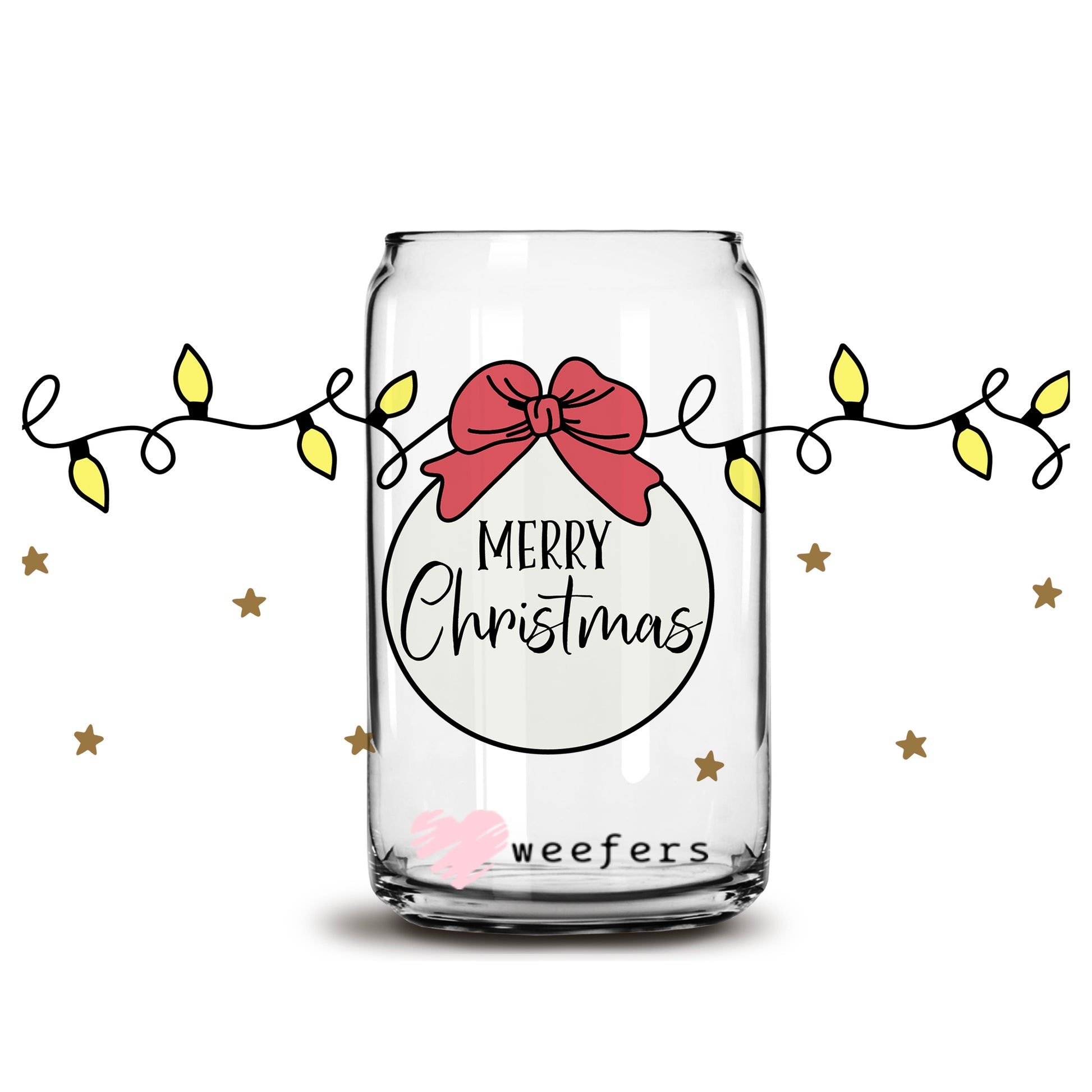 Merry Christmas 16oz Libbey Glass Can UV DTF or Sublimation Wrap - Decal - Weefers