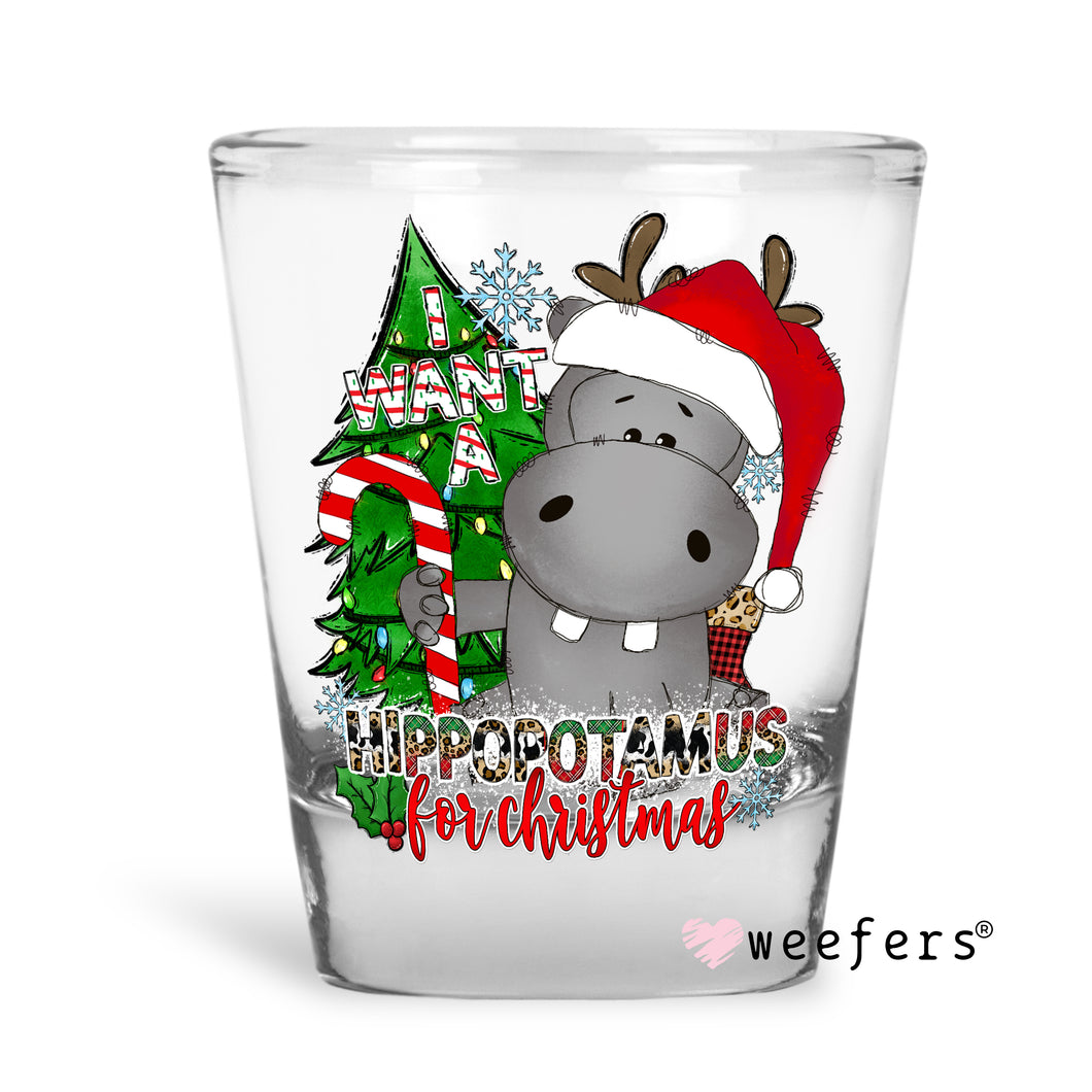 Hippopotamus for Christmas Shot Glass Short UV-DTF or Sublimation Wrap - Decal