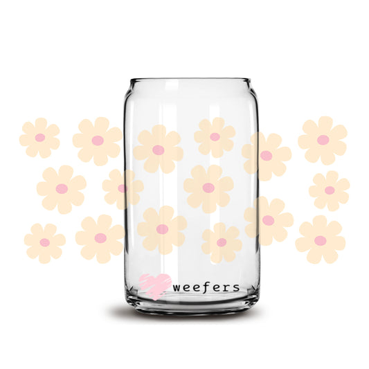 Cream Daisies 16oz Libbey Glass Can UV DTF or Sublimation Wrap - Decal - Weefers