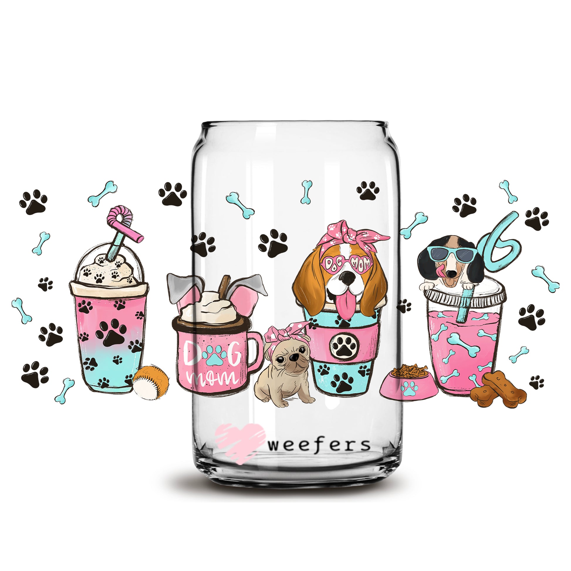 Dog Mom Pink Latte 16oz Libbey Glass Can UV DTF or Sublimation Wrap - Decal - Weefers