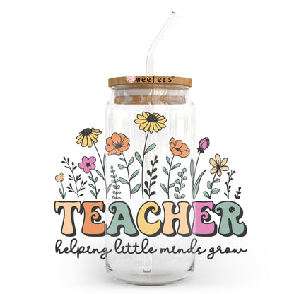 Teacher helping little minds grow 20oz Libbey Glass Can, 34oz Hip Sip, 40oz Tumbler UV DTF or Sublimation Decal Transfer - Weefers