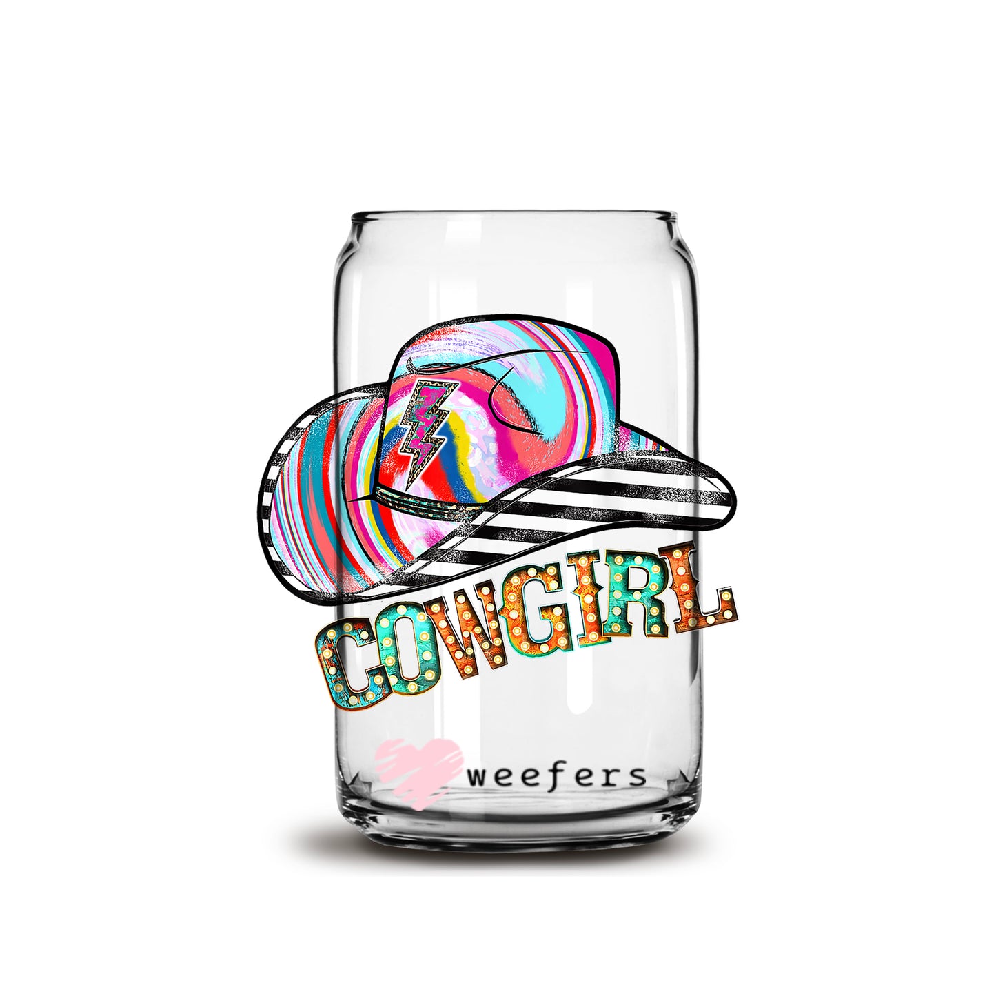 Cowgirl Hat 16oz Libbey Glass Can UV DTF or Sublimation Wrap - Decal - Weefers