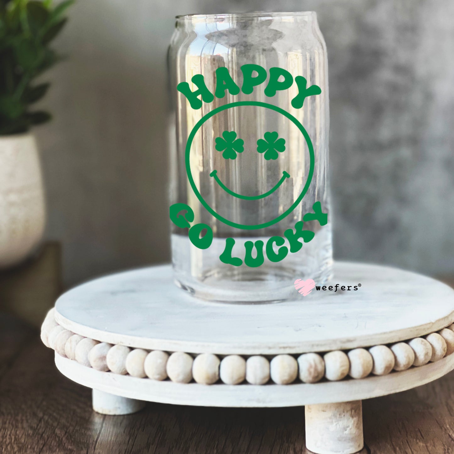 St Patrick's Day - Smile Happy Go Lucky Libbey Glass Can Wrap UV DTF Sublimation Transfers - Weefers