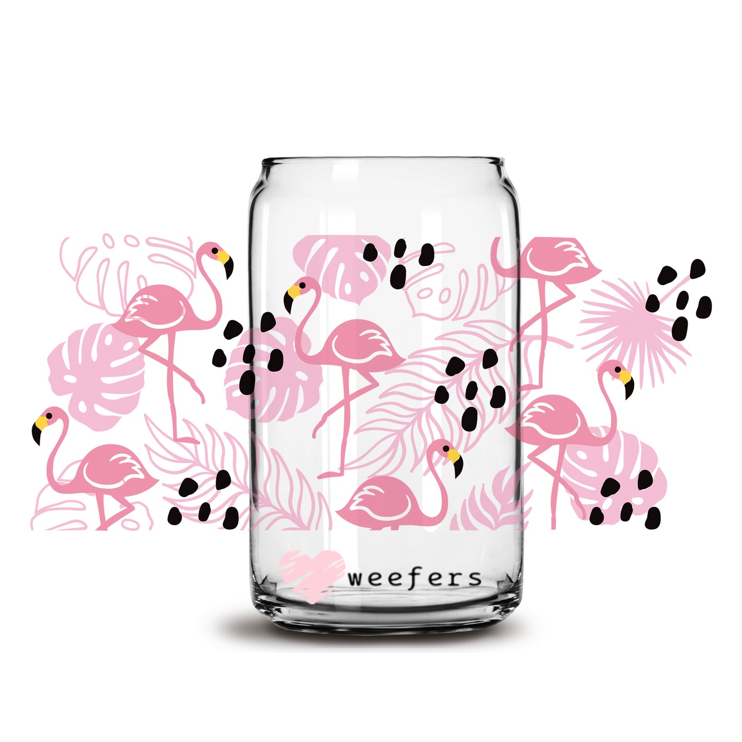 Pink Flamingo 16oz Libbey Glass Can UV DTF or Sublimation Wrap - Decal - Weefers