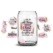 Load image into Gallery viewer, a glass jar with the words i can do all things through christ
