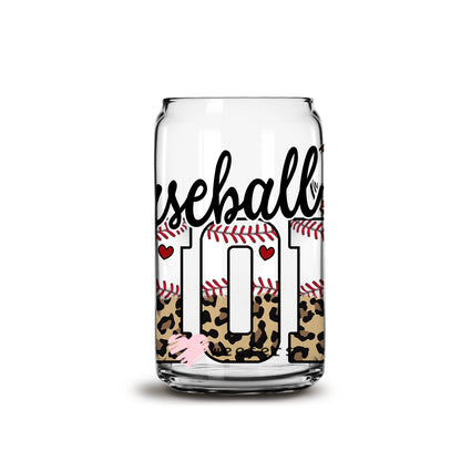 Baseball Mom Beige Leopard Libbey Glass Can Wrap UV DTF Sublimation Transfers - Weefers