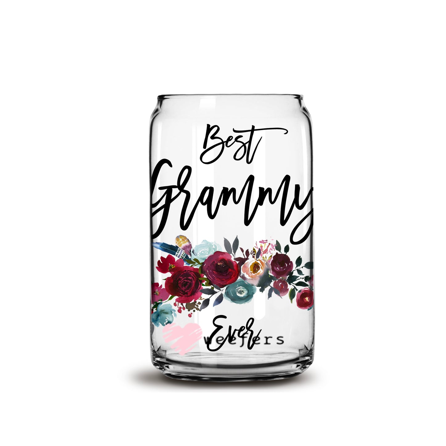 Best Grammy Ever Burgundy Floral 16oz Libbey Glass Can UV DTF or Sublimation Wrap - Decal - Weefers