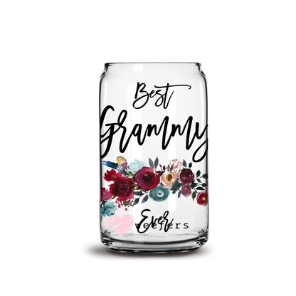 Best Grammy Ever Burgundy Floral 16oz Libbey Glass Can UV DTF or Sublimation Wrap - Decal - Weefers