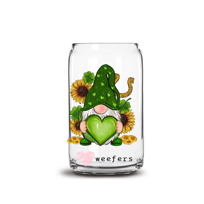 Gnome Green Heart St Patrick's Day 16oz Libbey Glass Can UV DTF or Sublimation Cup Wrap - Decal Transfer - Weefers