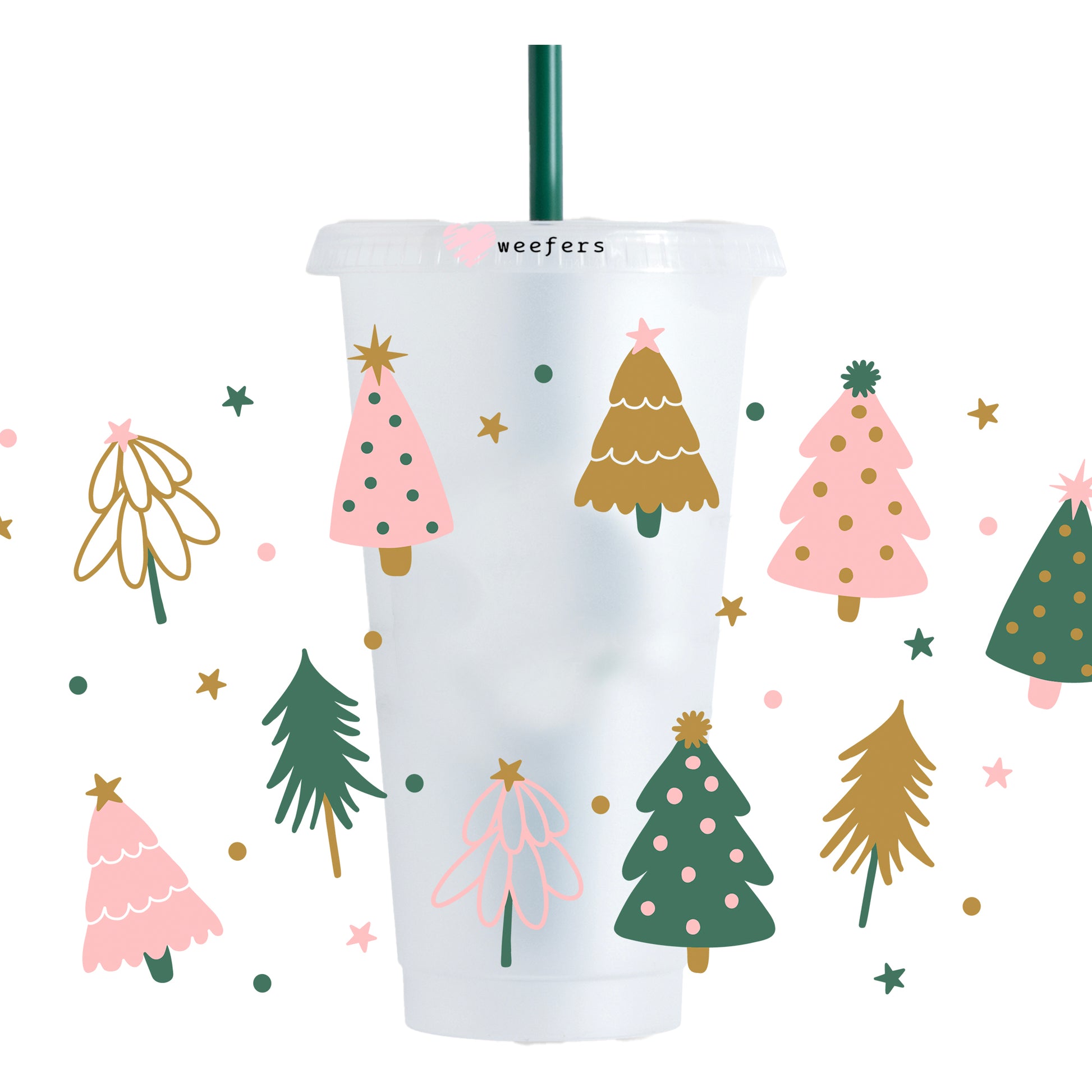 Christmas Pastel Trees 24oz UV DTF Cold Cup Wrap - Ready to apply Wrap - HOLE - Weefers