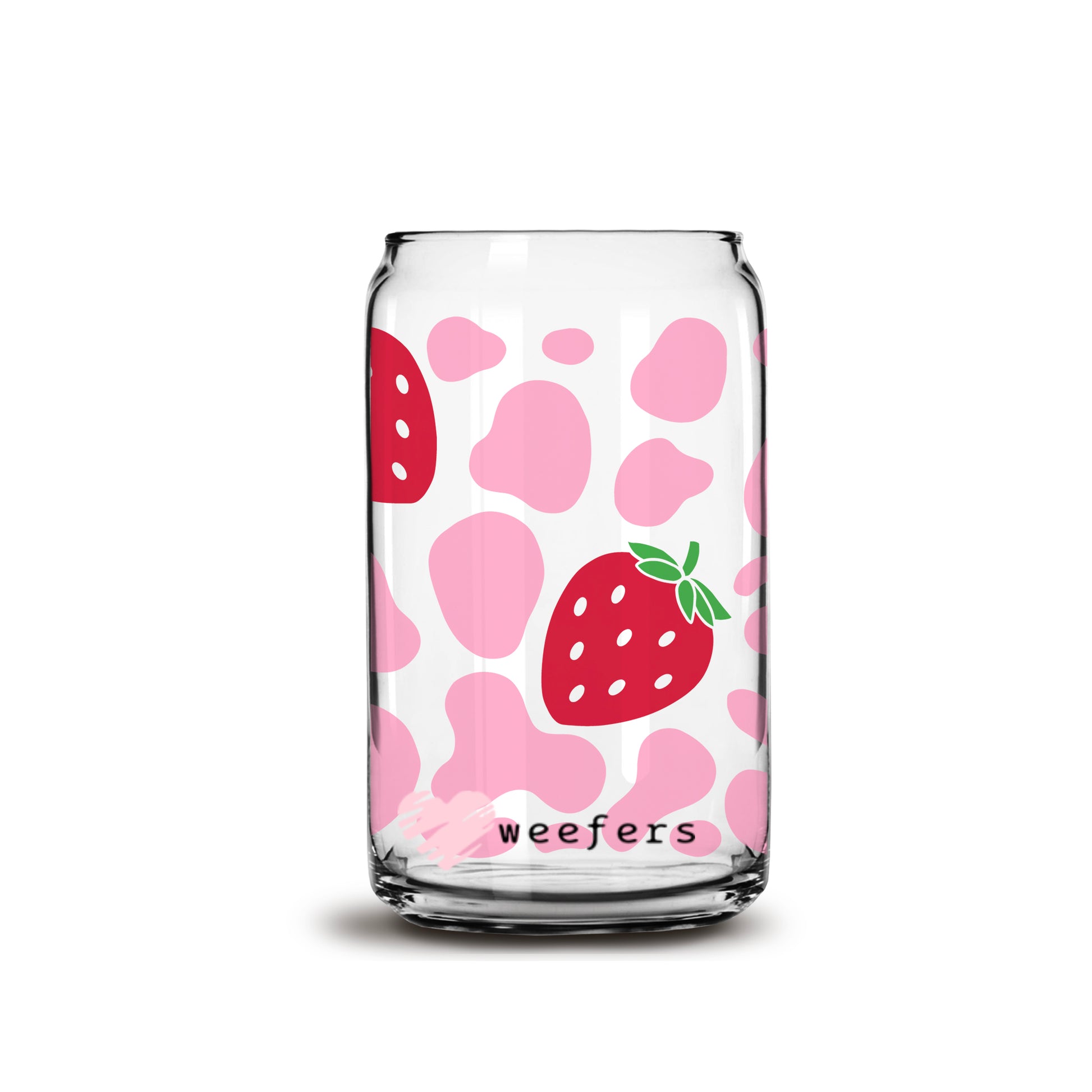 Red Strawberry Pink Cow Print Libbey Glass Can Wrap UV DTF Sublimation Transfers - Weefers