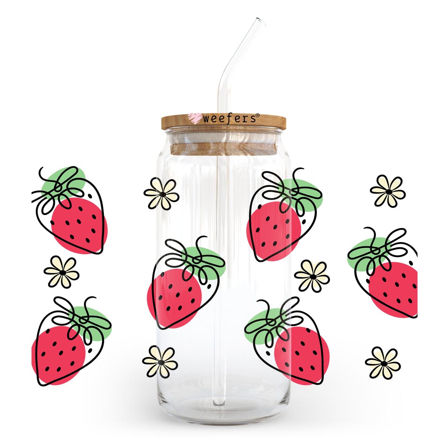 Whimsical Strawberries 20oz Libbey Glass Can, 34oz Hip Sip, 40oz Tumbler UV DTF or Sublimation Decal Transfer - Weefers