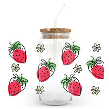 Load image into Gallery viewer, Whimsical Strawberries 20oz Libbey Glass Can, 34oz Hip Sip, 40oz Tumbler UVDTF or Sublimation Decal Transfer

