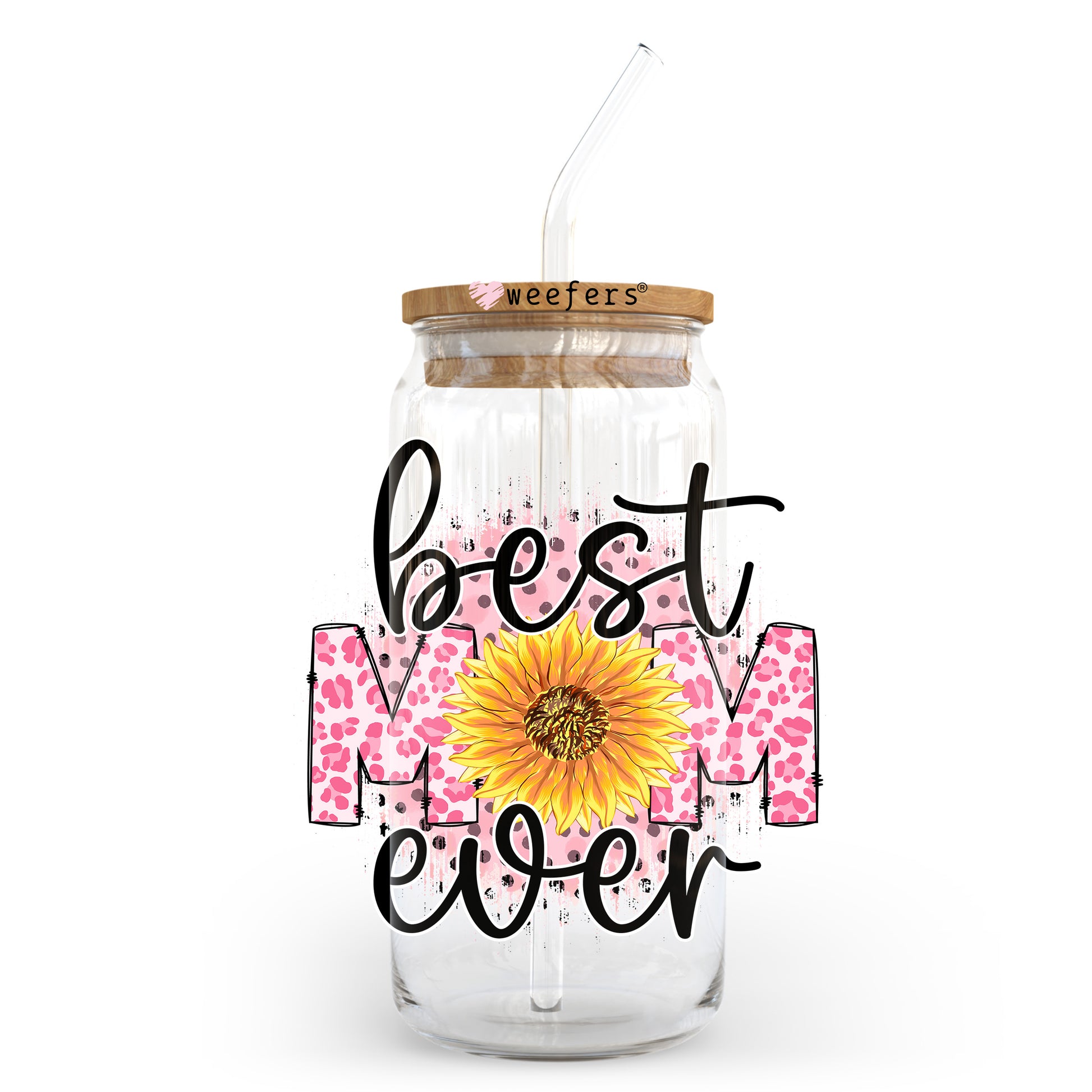 Best Mom Ever Pink Sunflower 20oz Libbey Glass Can UV DTF or Sublimation Wrap - Decal Transfer - Weefers