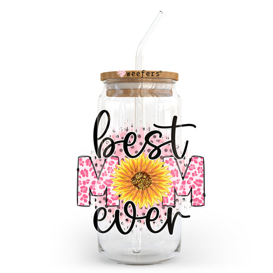 Best Mom Ever Pink Sunflower 20oz Libbey Glass Can UV DTF or Sublimation Wrap - Decal Transfer - Weefers