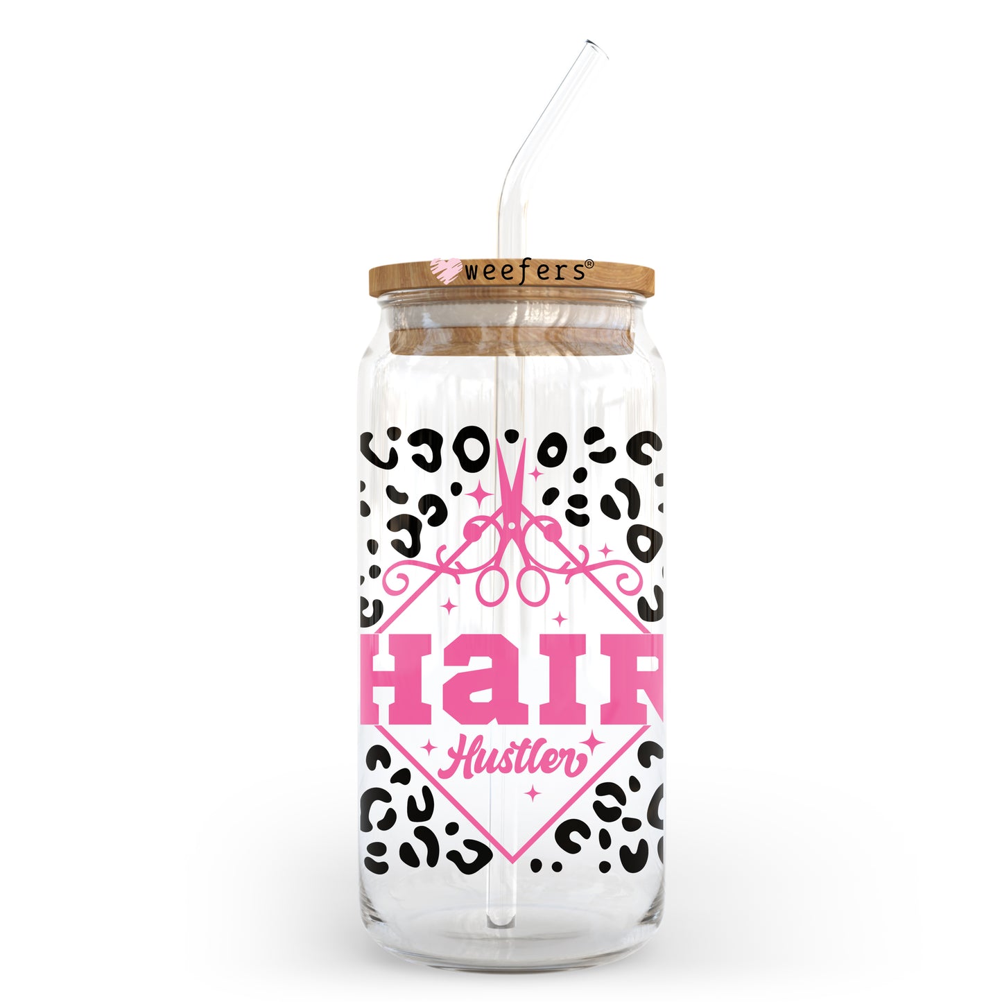 Hair Hustler Cheetah 20oz Libbey Glass Can UV DTF or Sublimation Wrap - Decal - Weefers