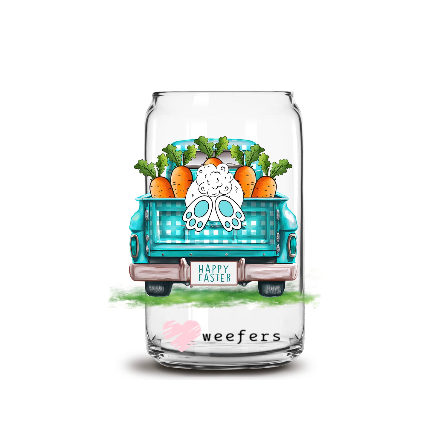 Classic Truck Bunny Easter 16oz Libbey Glass Can UV DTF or Sublimation Cup Wrap - Decal Transfer - Weefers