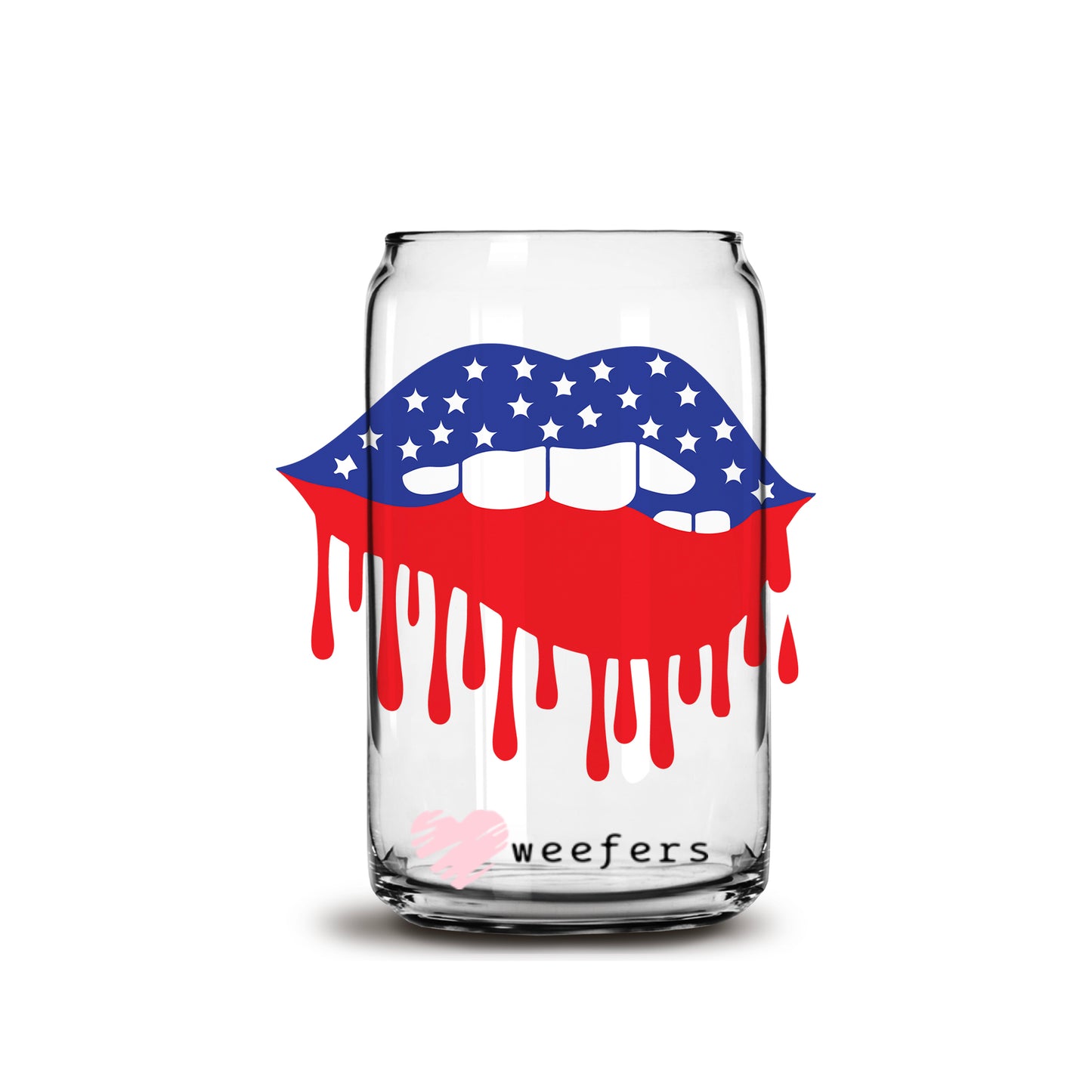 USA dripping lips 16oz Libbey Glass Can UV DTF or Sublimation Wrap - Decal - Weefers