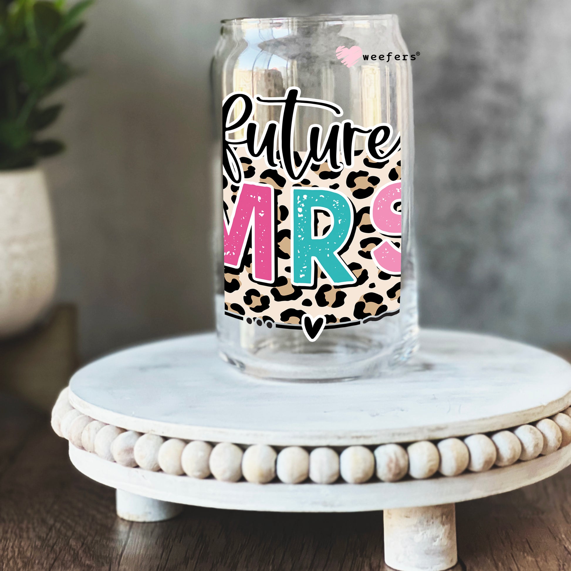 Future Mrs Leopard 16oz Libbey Glass Can UV DTF or Sublimation Cup Wrap - Decal Transfer - Weefers