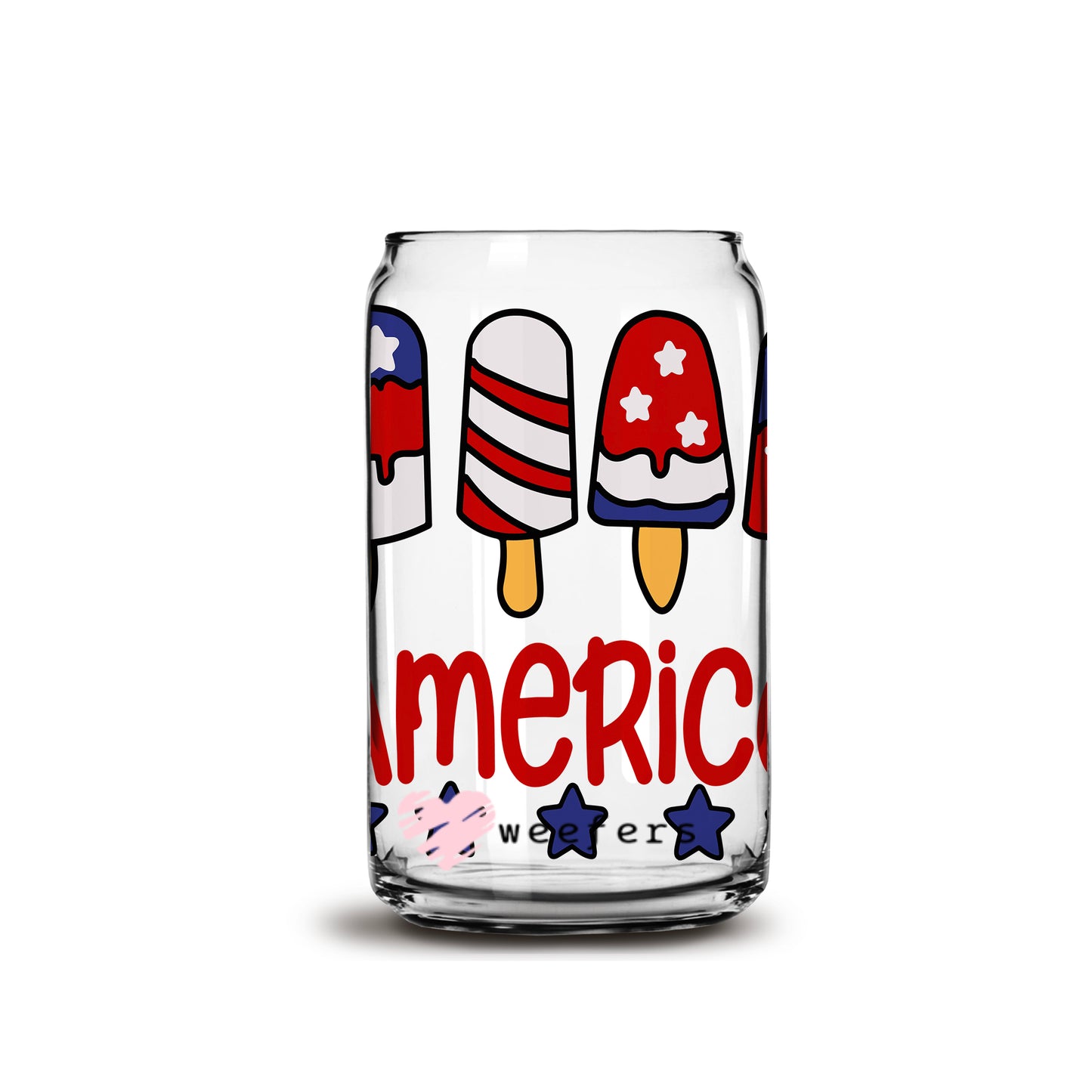 4th of July America Popsicles 16oz Libbey Glass Can UV DTF or Sublimation Wrap - Decal - Weefers