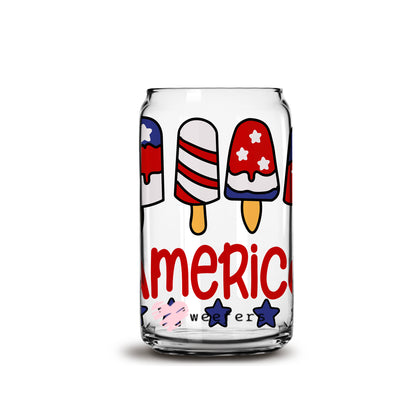 4th of July America Popsicles 16oz Libbey Glass Can UV DTF or Sublimation Wrap - Decal - Weefers