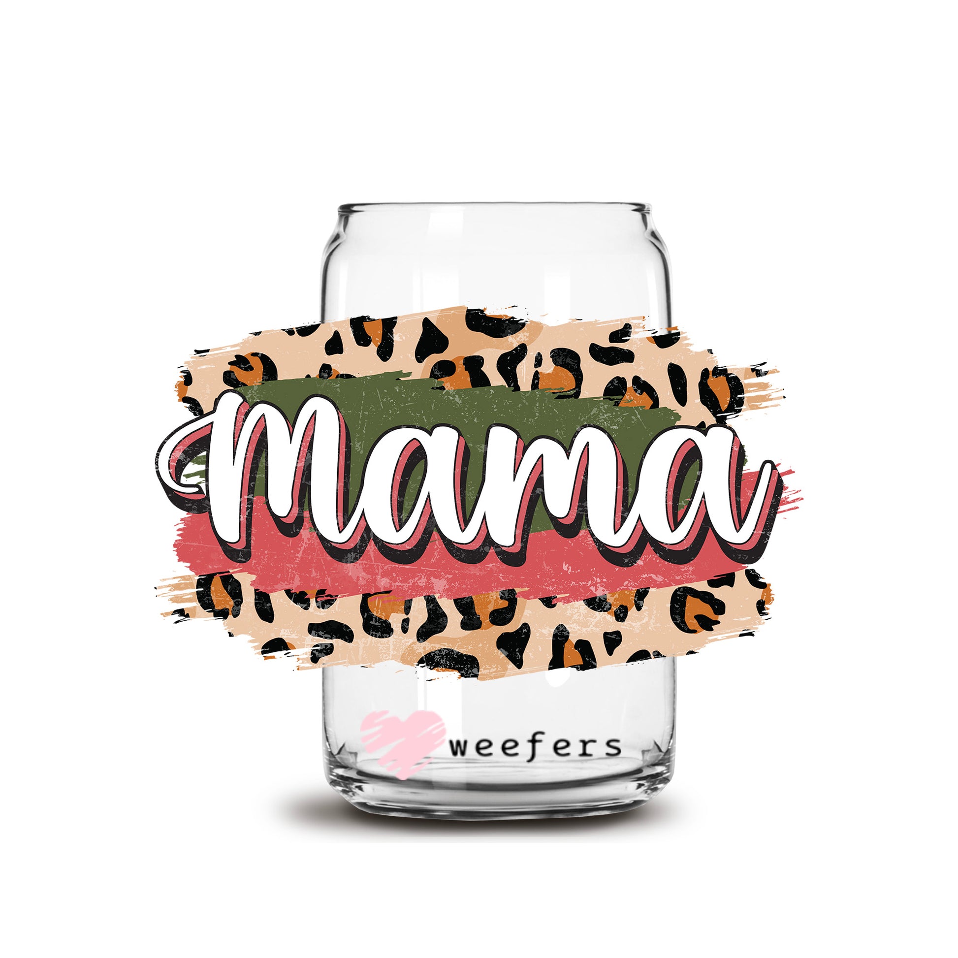 Mama Western Cheetah 16oz Libbey Glass Can UV DTF or Sublimation Cup Wrap - Decal Transfer - Weefers