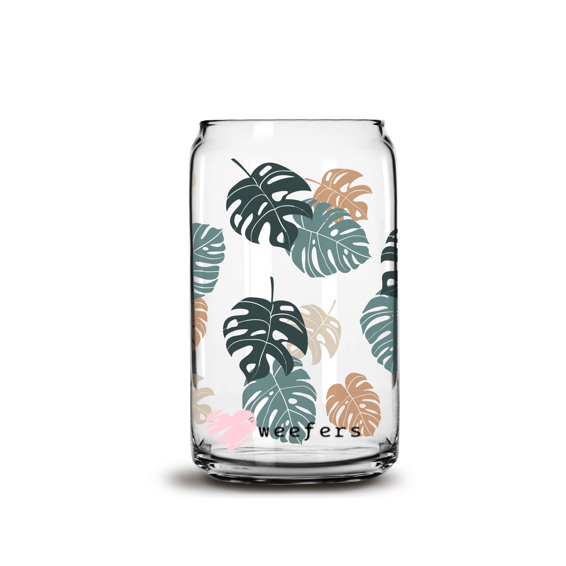 Monstera Neutral Libbey Glass Can Wrap UV DTF Sublimation Transfers - Weefers