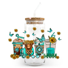 Load image into Gallery viewer, Turquoise Highlander Cow Coffee Latte 20oz Libbey Glass Can, 34oz Hip Sip, 40oz Tumbler UVDTF or Sublimation Decal Transfer
