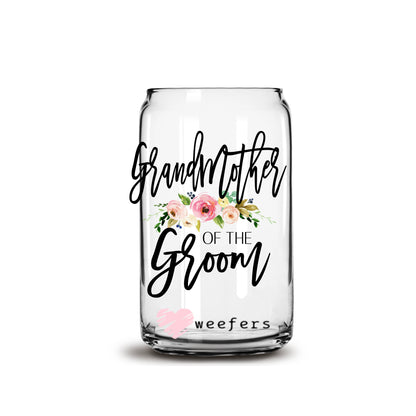 Grandmother of the Groom Blush Floral 16oz Libbey Glass Can UV DTF or Sublimation Wrap - Decal - Weefers