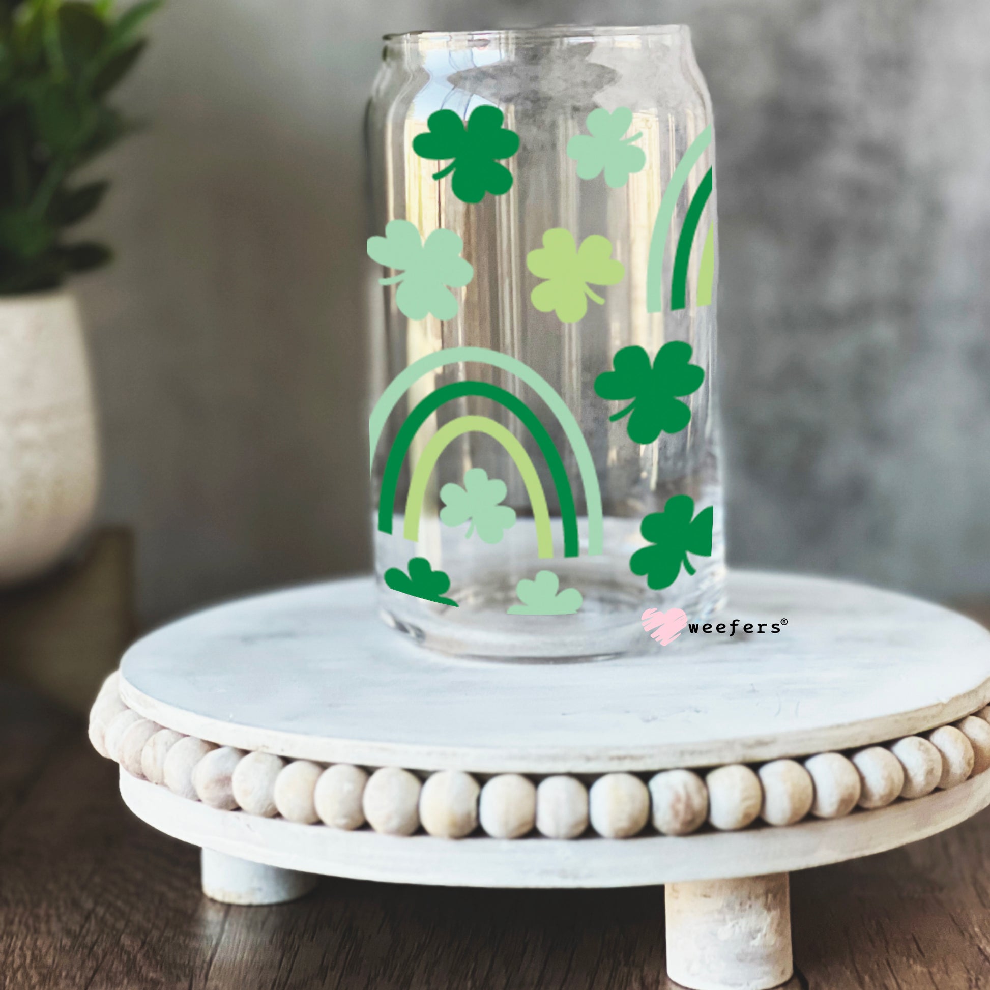 St Patrick's Day - Boho Rainbow Shamrocks Libbey Glass Can Wrap UV DTF Sublimation Transfers - Weefers