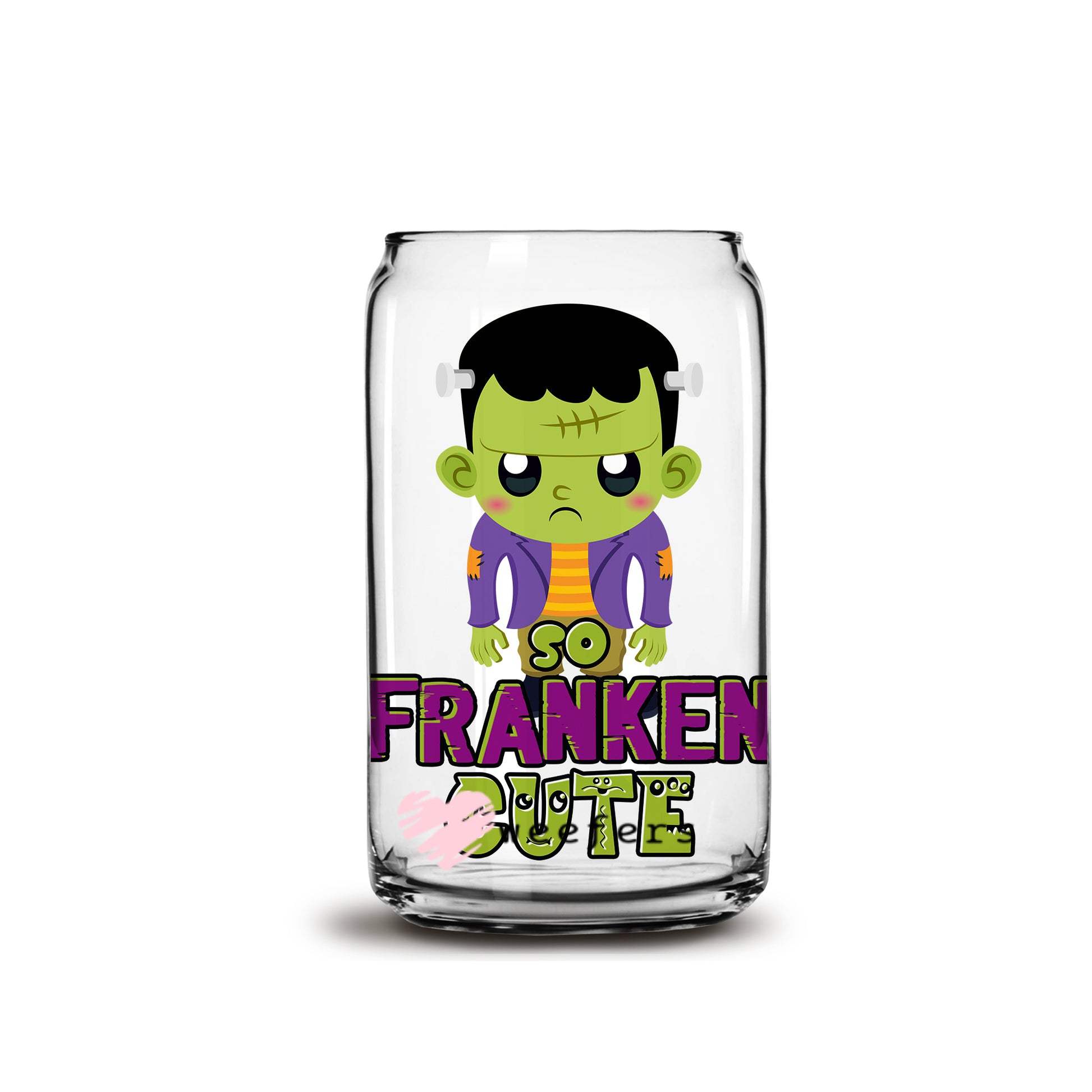 So Franken Cute Halloween 16oz Libbey Glass Can UV DTF or Sublimation Wrap - Decal - Weefers