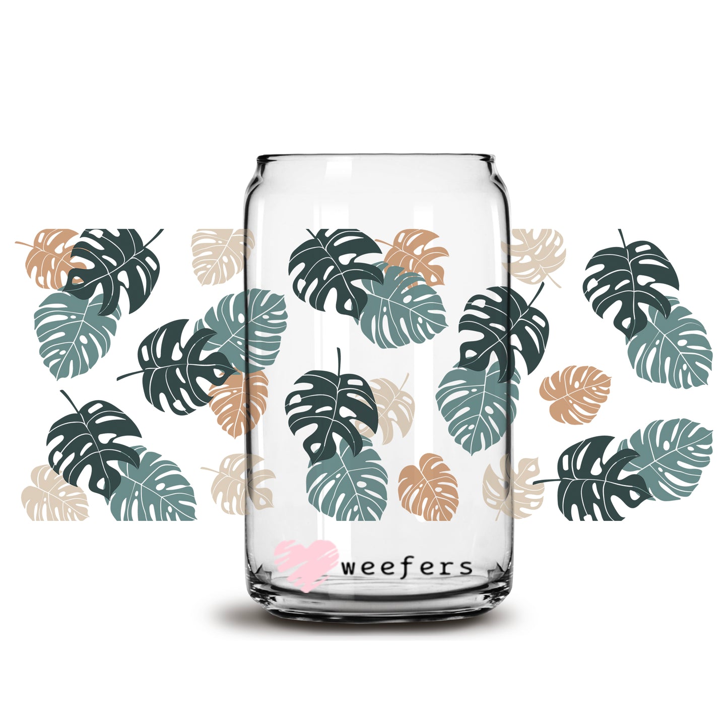 Monstera Neutral Libbey Glass Can Wrap UV DTF Sublimation Transfers - Weefers