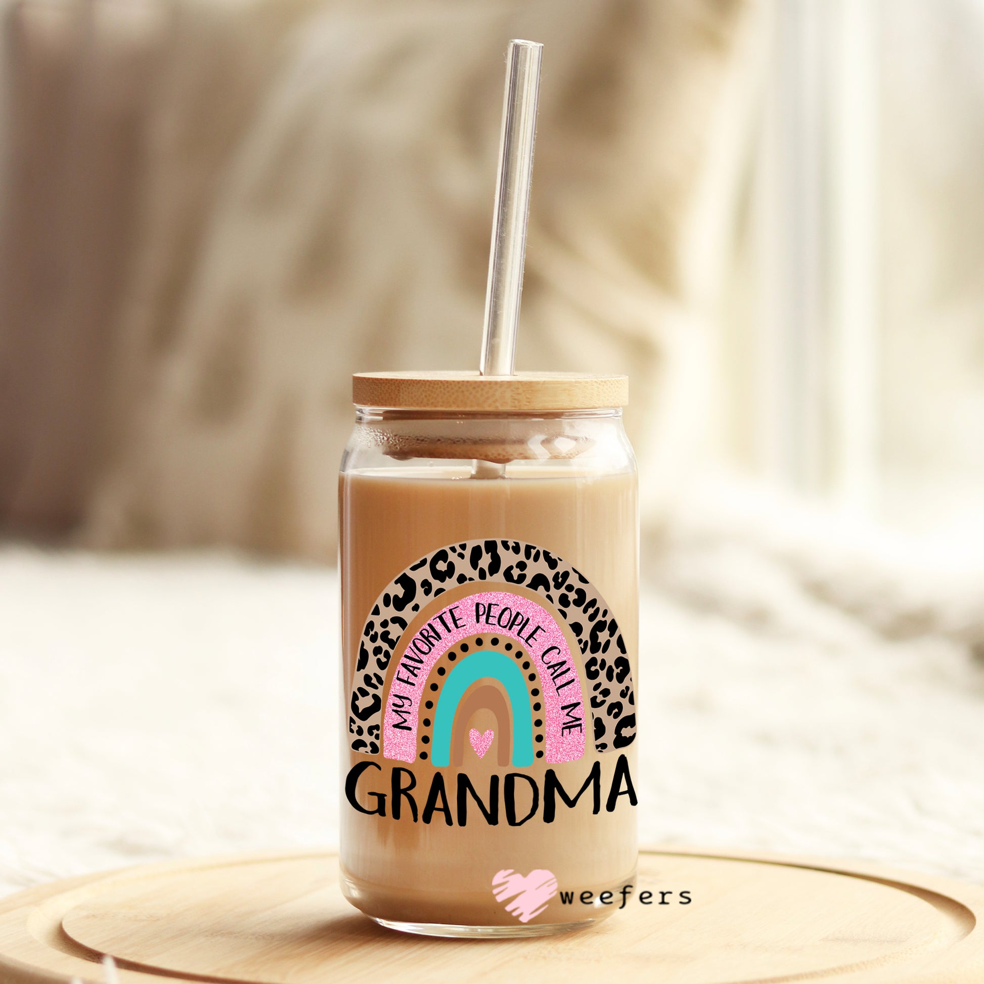 Mother's Day Grandma Boho Rainbow 16oz Libbey Glass Can UV DTF or Sublimation Wrap - Decal - Weefers