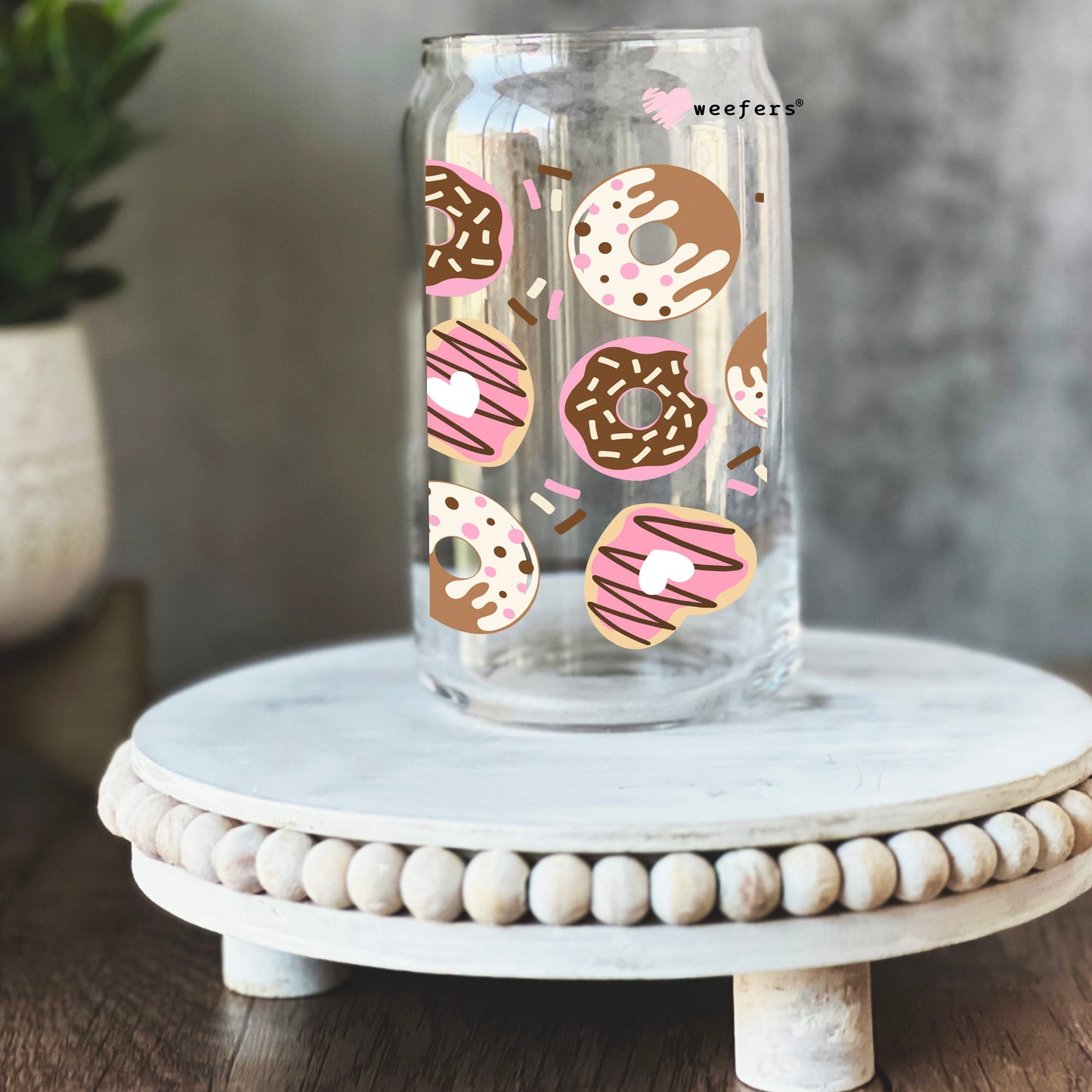 Frosted Donuts 16oz Libbey Glass Can UV DTF or Sublimation Cup Wrap - Decal Transfer - Weefers