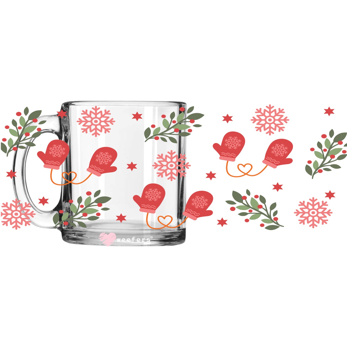 Christmas Mittens and Holly 11oz Coffee Mug UV DTF or Sublimation Wrap - Decal - Weefers