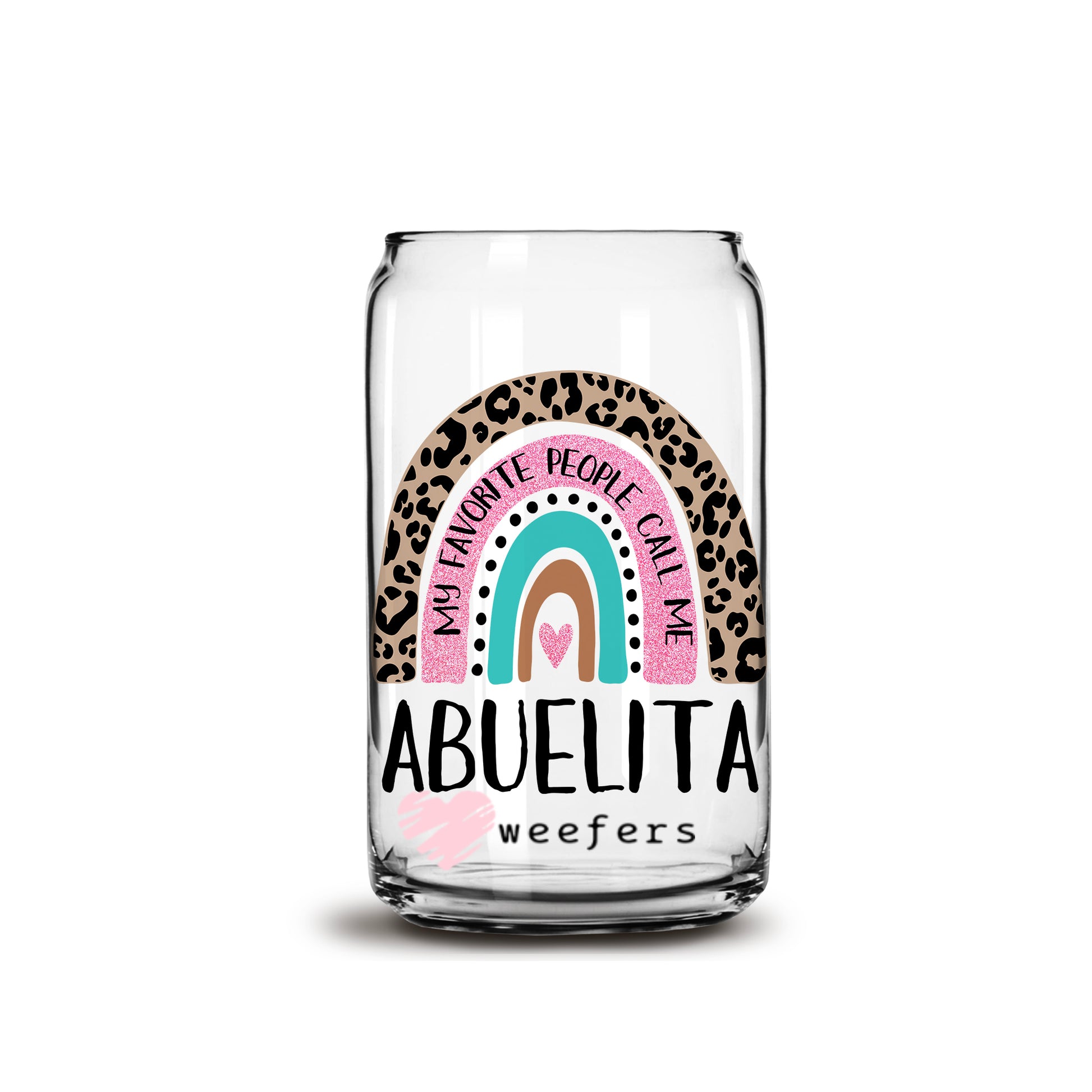 Mother's Day Abuelita Boho Rainbow  16oz Libbey Glass Can Cup UV DTF or Sublimation Wrap - Decal - Weefers