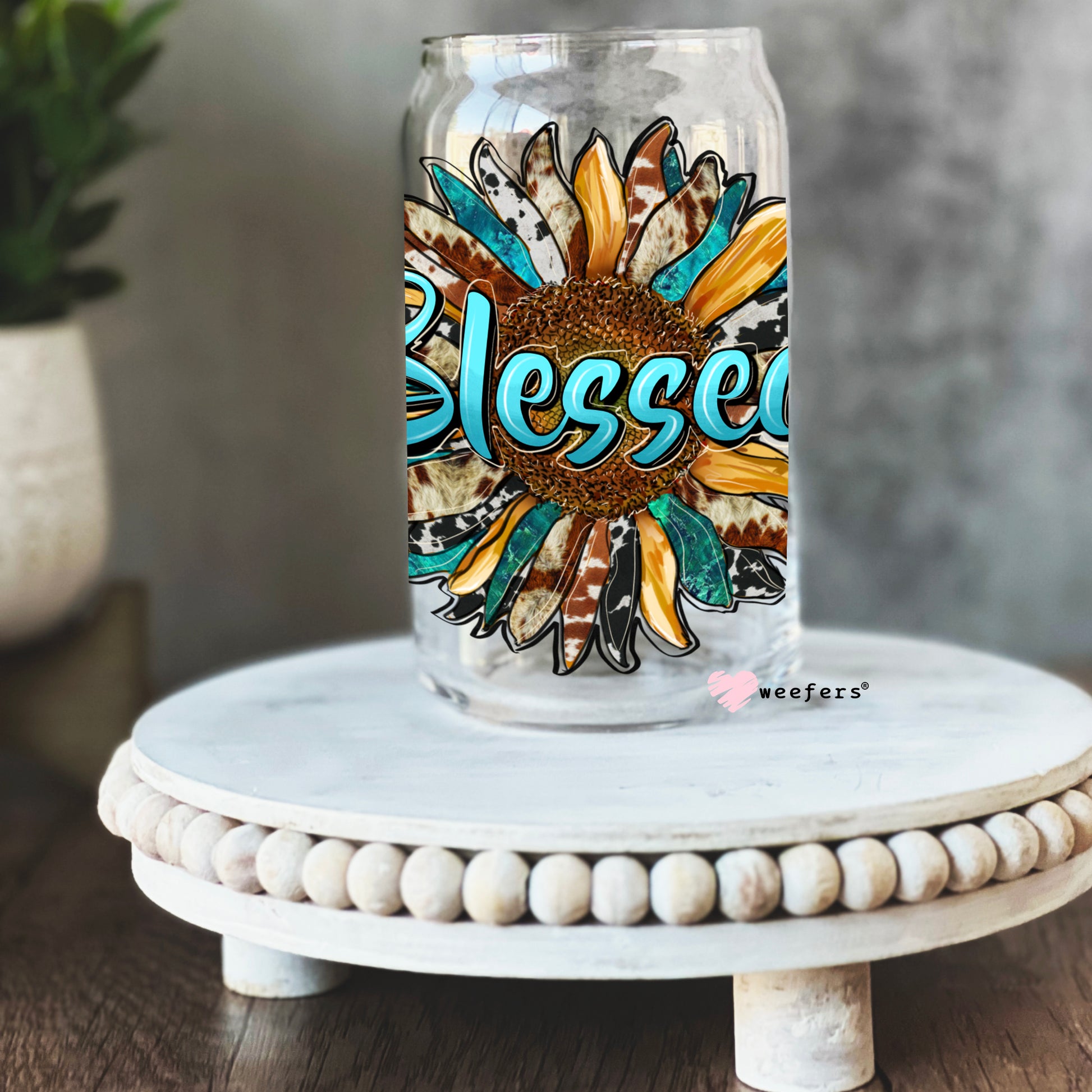 Mother's Day Western Blessed Mom 16oz Libbey Glass Can UV DTF or Sublimation Wrap - Decal - Weefers