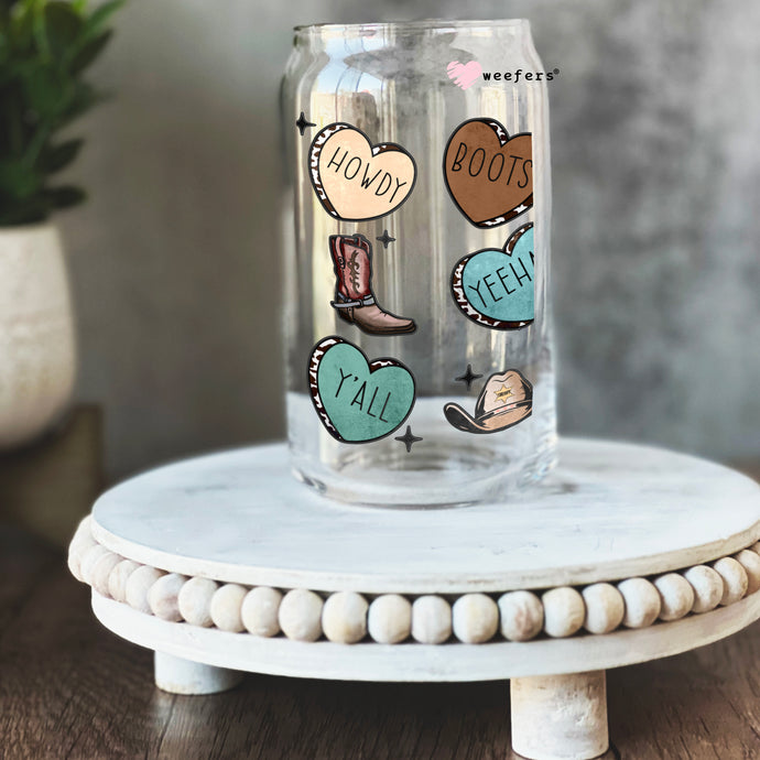a glass jar with some stickers on it