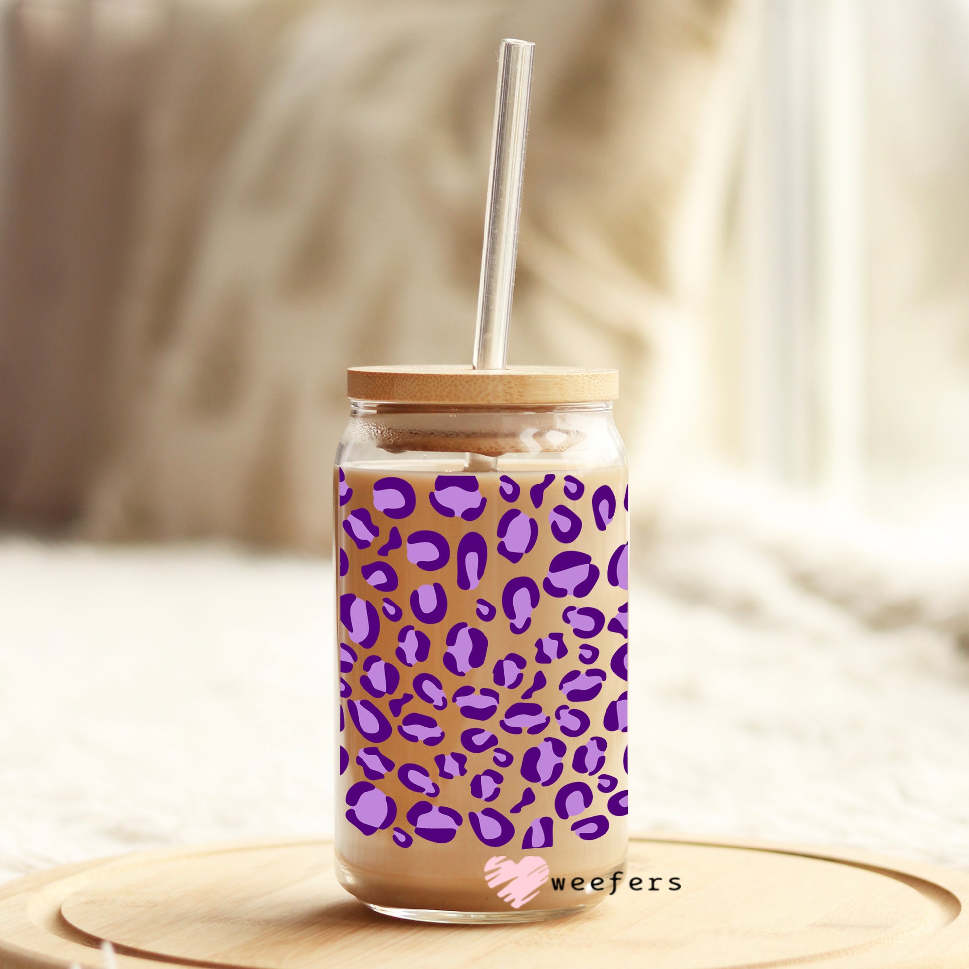 Purple Cheetah Print 16oz Libbey Glass Can UV DTF or Sublimation Wrap Transfer - Weefers