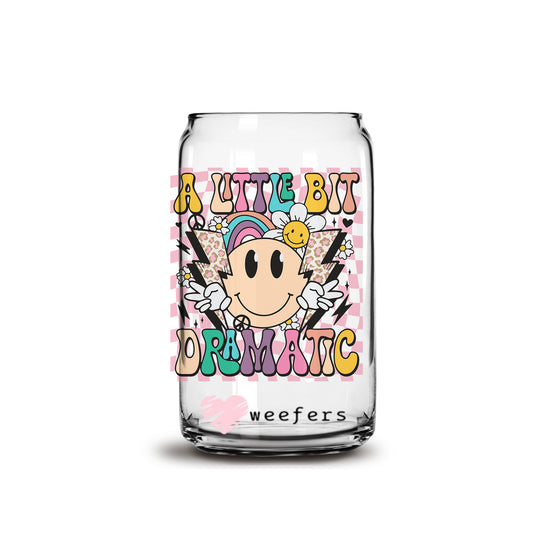 A little Bit Dramatic Smile Face 16oz Libbey Glass Can UV DTF or Sublimation Cup Wrap - Decal Transfer Weefers