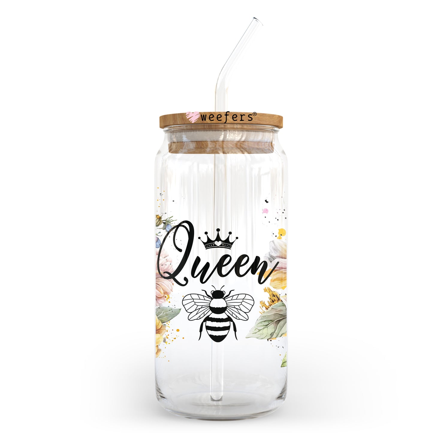 Queen Bee Floral 20oz Libbey Glass Can UV DTF or Sublimation Wrap - Decal Transfer - Weefers