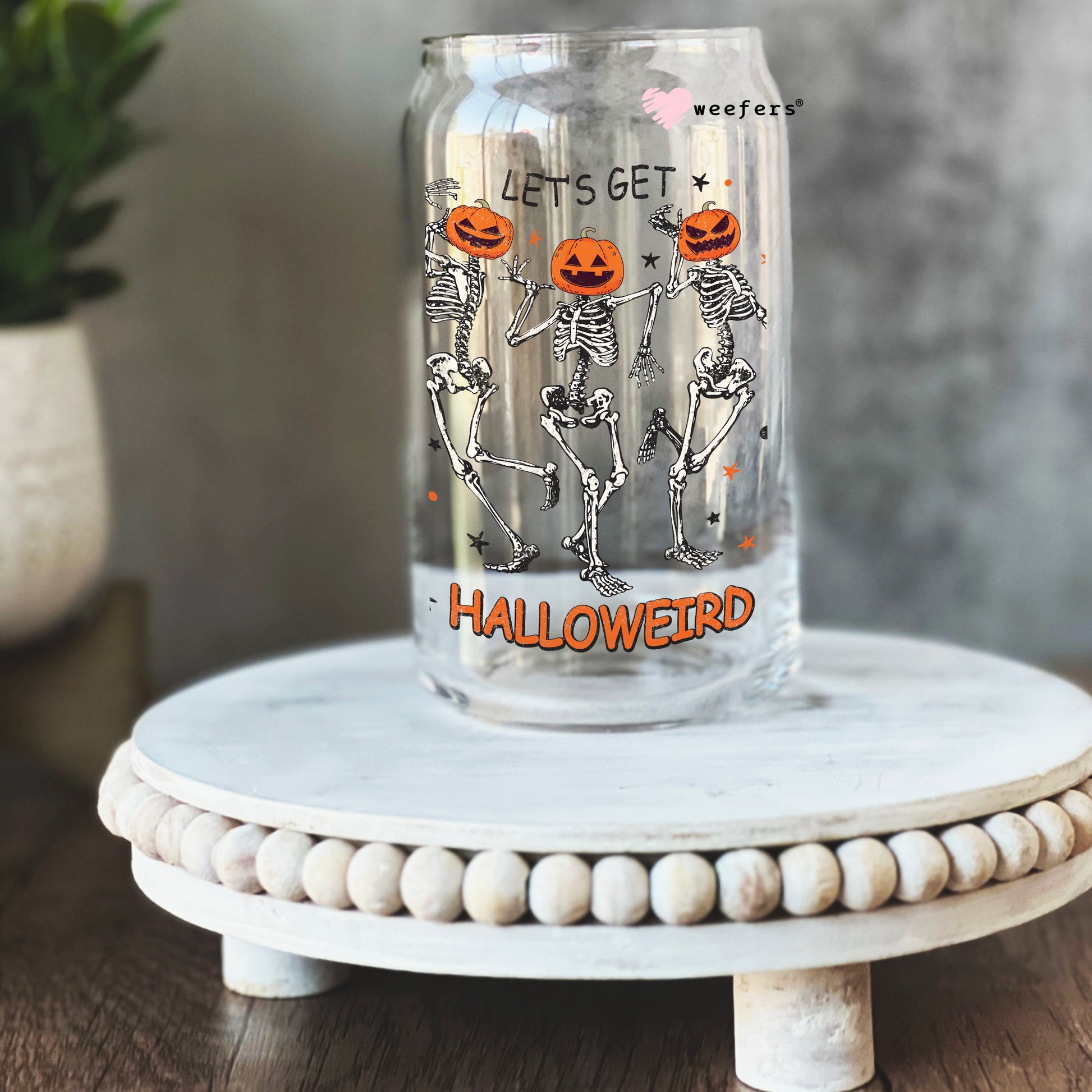 Let's get halloweird Halloween 16oz Libbey Glass Can UV DTF or Sublimation Wrap - Decal - Weefers