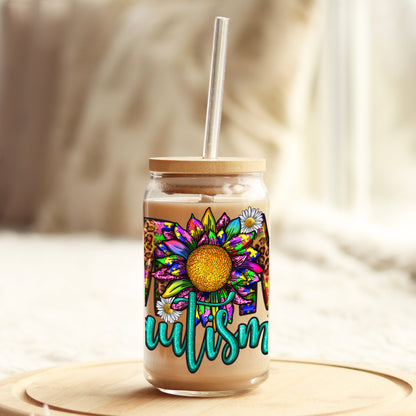 Mom Autism Western 16oz Libbey Glass Can UV DTF or Sublimation Cup Wrap - Decal Transfer - Weefers