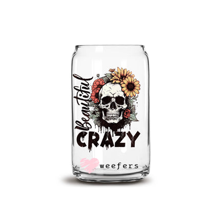 Beautiful Crazy Skull Sunflower 16oz Libbey Glass Can UV DTF or Sublimation Wrap - Decal - Weefers