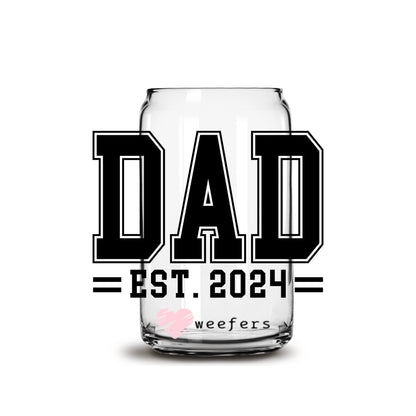 Dad EST 2024 Lines Baby Announcement 16oz Libbey Glass Can UV DTF or Sublimation Cup Wrap - Decal Transfer - Weefers