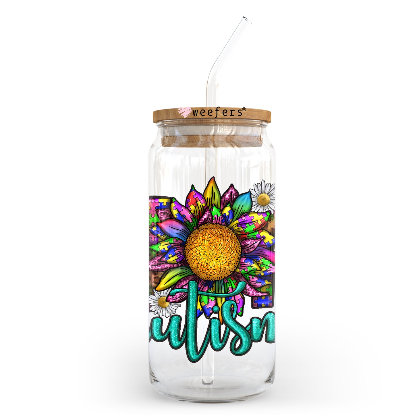 Mom Autism Western 20oz Libbey Glass Can UV DTF or Sublimation Wrap - Decal Transfer - Weefers