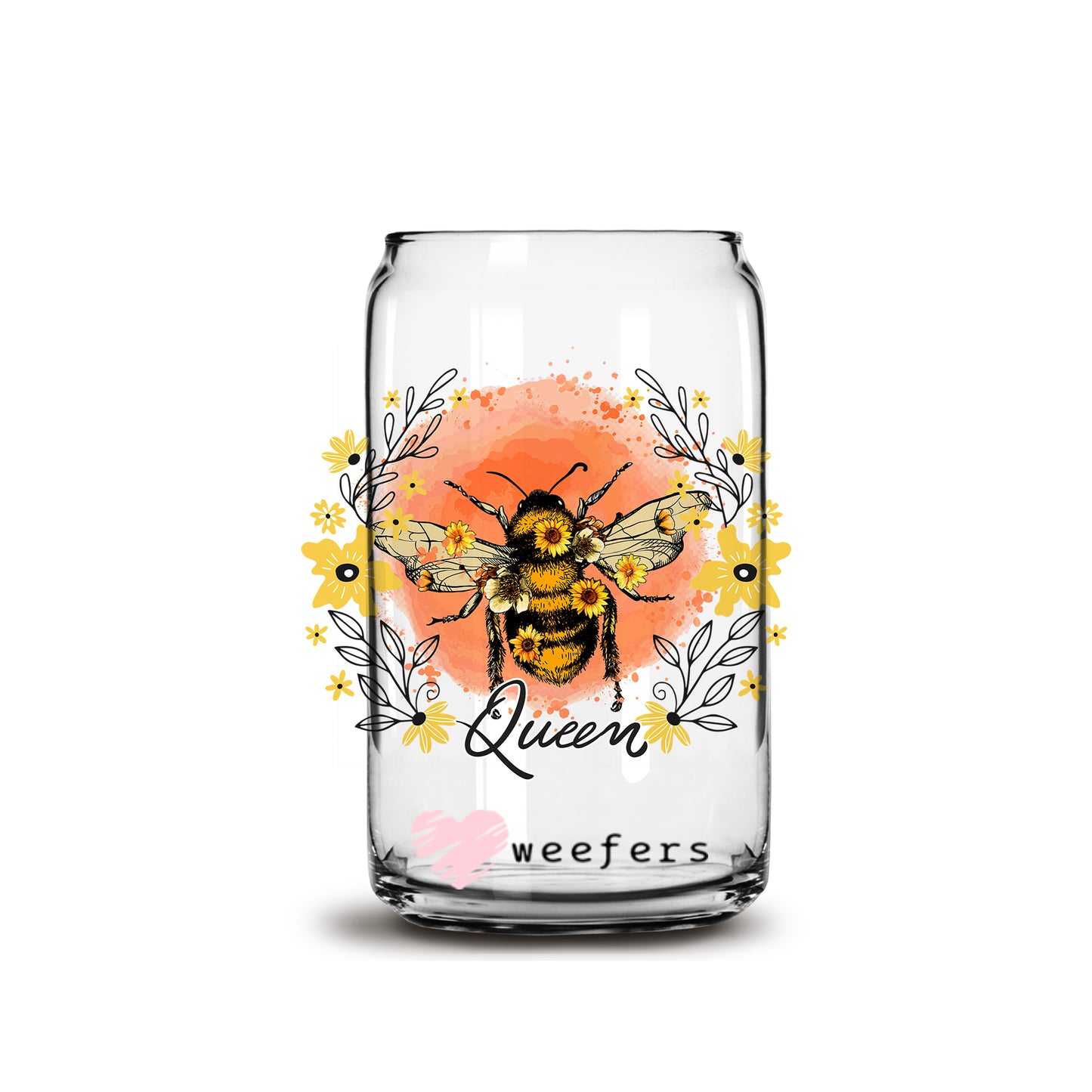 Queen Bee 16oz Libbey Glass Can UV DTF or Sublimation Cup Wrap - Decal Transfer - Weefers