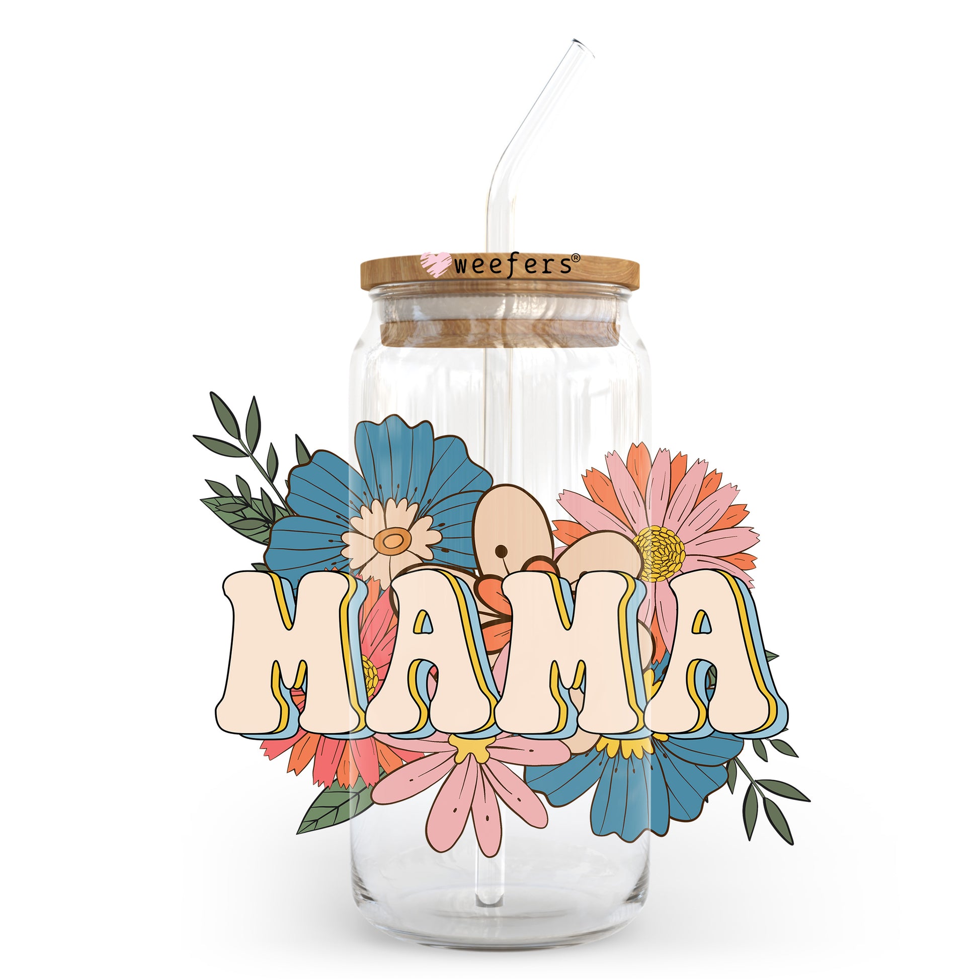 Mama Boho Blue 20oz Libbey Glass Can UV DTF or Sublimation Wrap - Decal Transfer - Weefers